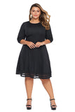 Black 3/4 Length Sleeve Gauze Patchwork Flare Plus Size Dress - Aoka Styles Australia