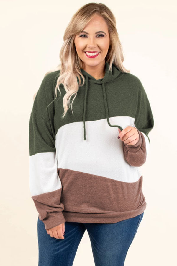 Green Lucky Break Color Block Plus Size Hoodie - Aoka Styles Australia