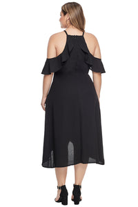 Black Off Shoulder Drop Sleeve Plus Size Dress - Aoka Styles Australia