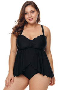 Black Plus Size Cross Back Two Piece Swimsuit - Aoka Styles Australia