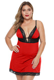 Red Plus Size Lace Neckline Lingerie Dress with Thong - Aoka Styles Australia