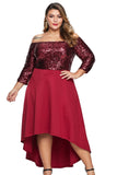 Red Off Shoulder Sequin Bodice Hi-lo Plus Size Dress - Aoka Styles Australia