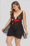 Black Plunge V Neck Lace Bust Pleated Plus Size Babydoll - Aoka Styles Australia