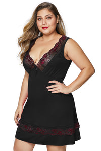 Black Plus Size Babydoll with Lace Detail - Aoka Styles Australia