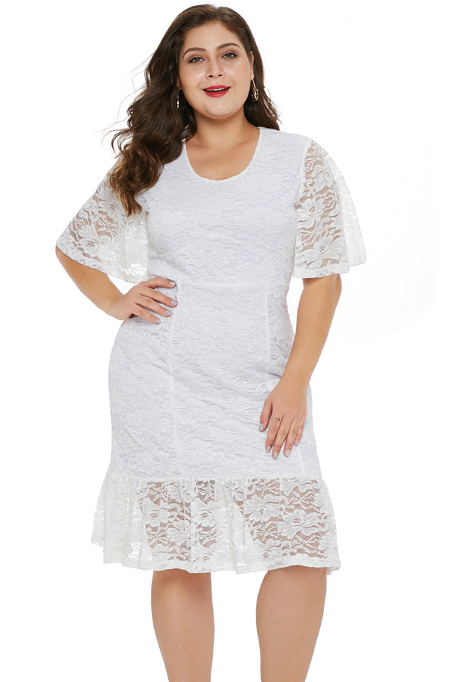 White Plus Size Lace Dress - Aoka Styles Australia