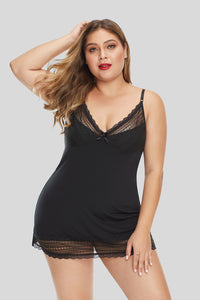 Black Lace Trim Plus Size Chemise - Aoka Styles Australia