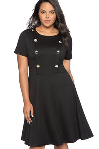 Black Button Front Fit and Flare Plus Size Dress - Aoka Styles Australia