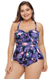 Purple Plus Size Ruffled Tankini with Floral Panty - Aoka Styles Australia