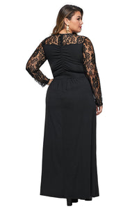 Black Lace Sleeve Cross Wrap Bust Ruched Back Plus Size Dress - Aoka Styles Australia