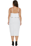 White Ruffle Overlay Slit Front Plus Size Dress - Aoka Styles Australia