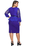 Blue Plus Size Lace Bodice Peplum Dress with Belt - Aoka Styles Australia