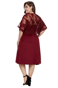 Burgundy Plus-Size Knee-Length MOB Dress with Shawl - Aoka Styles Australia