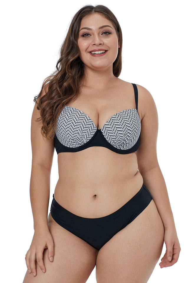 Waves Print Cups Plus Size Bikini Swimwear - Aoka Styles Australia