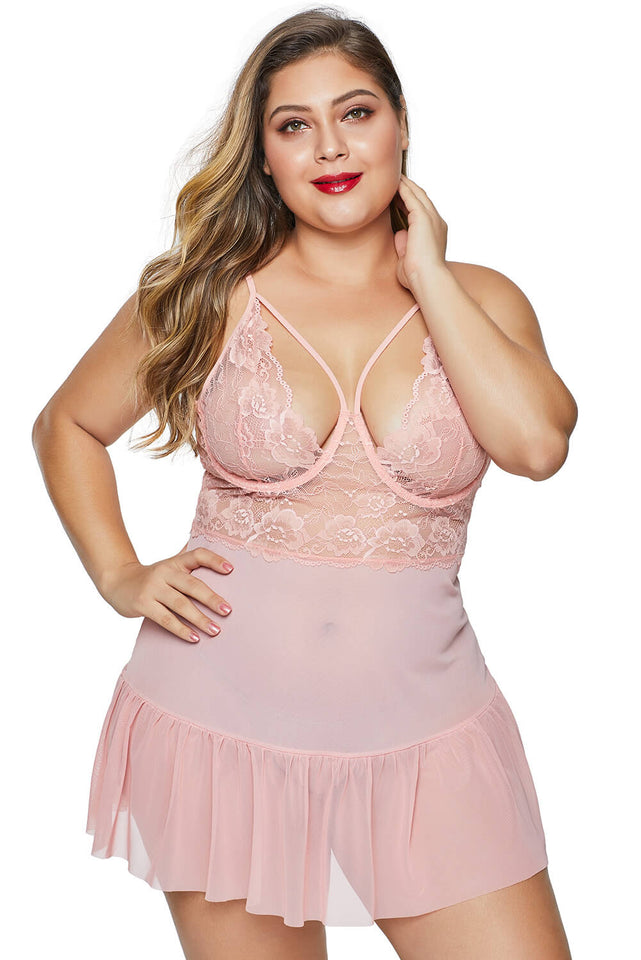 Pink Fluttering Plus Size Chemise - Aoka Styles Australia