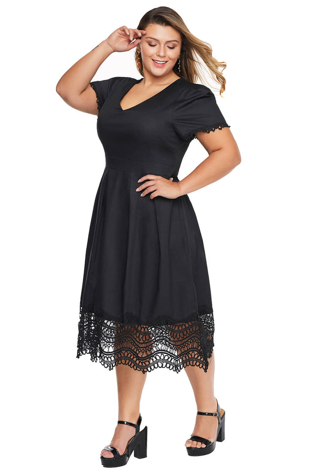 Lace Hemline Pleated Plus Size Dress - Aoka Styles Australia