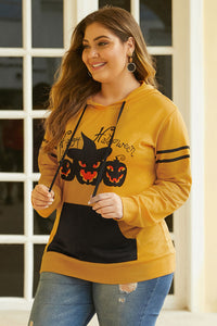 Pumpkin Long Sleeve Kangaroo Pocket Halloween Plus Size Hoodie - Aoka Styles Australia