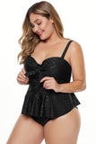 Black Plus Size Halter Neck Peplum Tankini - Aoka Styles Australia