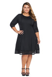 Black 3/4 Length Sleeve Gauze Patchwork Flare Plus Size Dress - Aoka Styles Australia