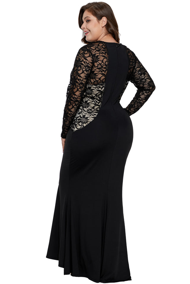 Black Lace and Knit Plus Size A-line Gown - Aoka Styles Australia