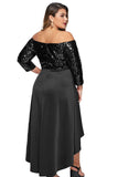 Black Off Shoulder Sequin Bodice Hi-lo Plus Size Dress - Aoka Styles Australia