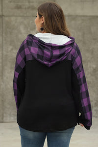 Purple Plaid Patchwork Plus Size Hoodie - Aoka Styles Australia