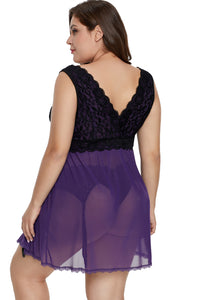 Purple Lace Covered Tulle Plus Size Babydoll - Aoka Styles Australia