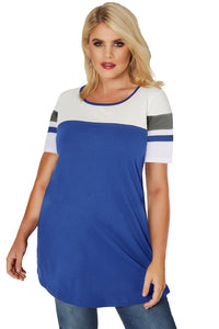 Blue Plus Size Colour Block Top - Aoka Styles Australia