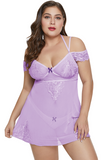 Purple Plus Size Floral Lace Applique Mesh Babydoll - Aoka Styles Australia