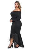 Black Overlay Off Shoulder Fishtail Plus Size Maxi Dress - Aoka Styles Australia