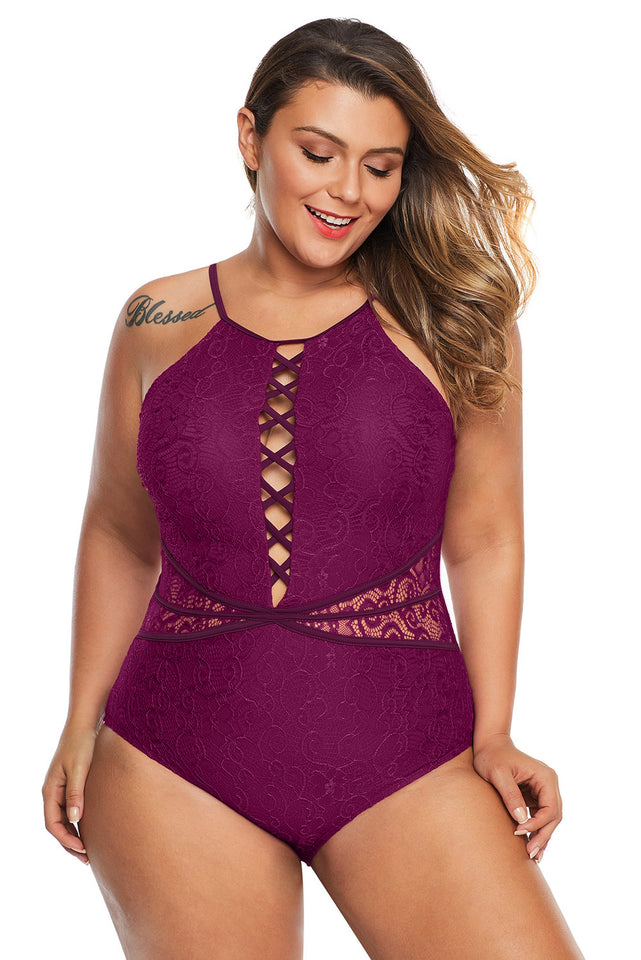 Purple Plus Shamilar High-Neck One Piece Swimsuit - Aoka Styles Australia