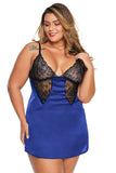 Blue Coloblock Lace Cup Hollow-out Plus Size Babydoll - Aoka Styles Australia