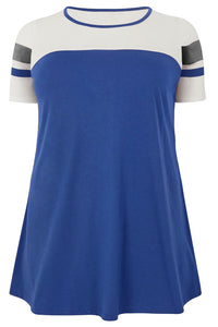 Blue Plus Size Colour Block Top - Aoka Styles Australia