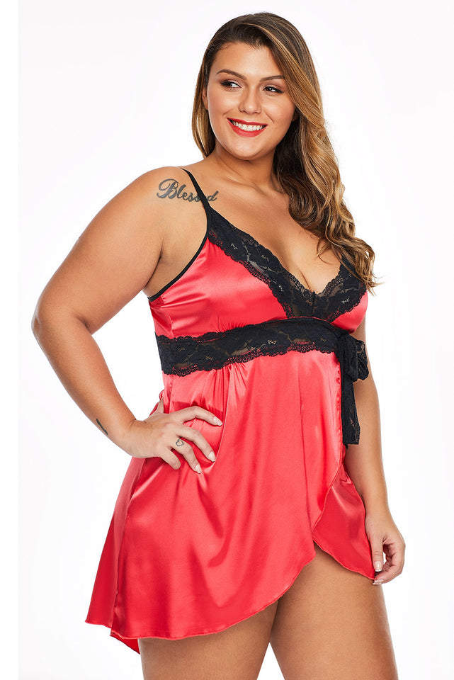 Red Lace V Neckline Plus Size Babydoll - Aoka Styles Australia