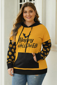 Banded Long Sleeve Kangaroo Pocket Halloween Plus Size Hoodie - Aoka Styles Australia