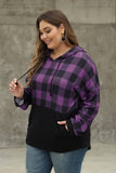 Purple Plaid Patchwork Plus Size Hoodie - Aoka Styles Australia