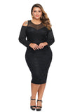 Black Cold Shoulder Mesh Yoke Plus Size Dress - Aoka Styles Australia