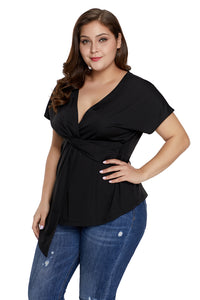 Black Plus Size Twist Front Top - Aoka Styles Australia