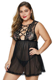 Black Hollow-out Bust Lace Upper Open Back Plus Size Babydoll - Aoka Styles Australia