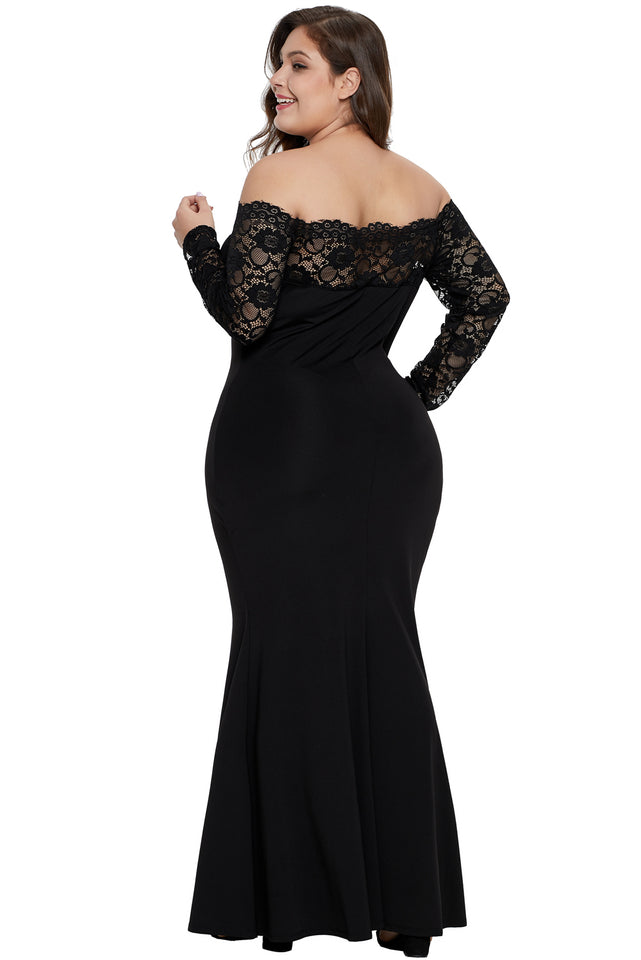 Black Lace Off-The-Shoulder Plus Size Maxi Dress - Aoka Styles Australia