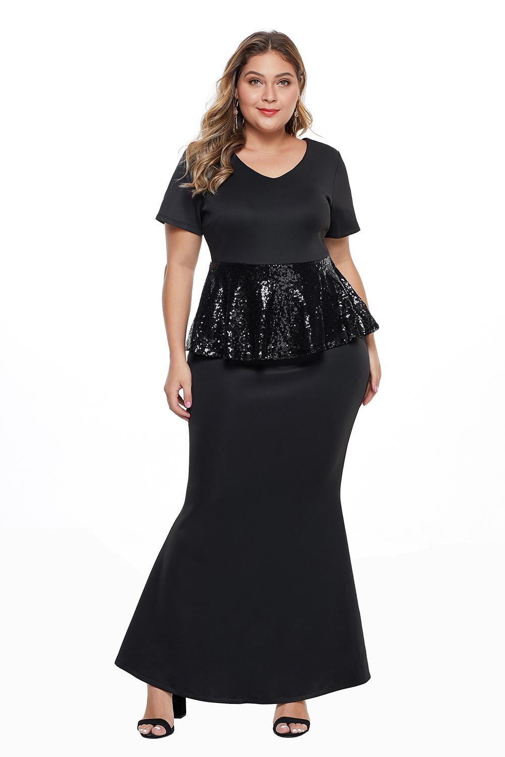 Sequin Peplum Waist Plus Size Gown - Aoka Styles Australia