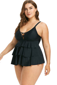 Plus Size Multi-layer Ruffles Tankini Swimwear - Aoka Styles Australia