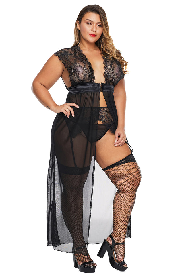 Black Plus Size Locked Away Lover Lingerie Gown - Aoka Styles Australia