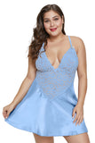 Sky Blue Plus Size Satin and Lace Chemise Set - Aoka Styles Australia