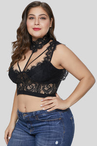 Black Hollow-out Lace Choker Plus Size Crop Top - Aoka Styles Australia